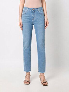 Brunello Cucinelli Monili Jeans Light Blue Frayed Hem Skinny Denim Size 4 29"x27
